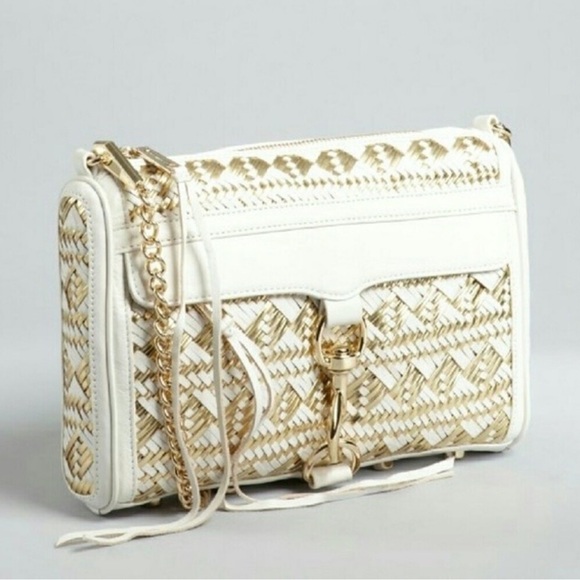 Rare✨White & Gold✨ Rebecca minkoff woven leather bag metallic bag crossbody